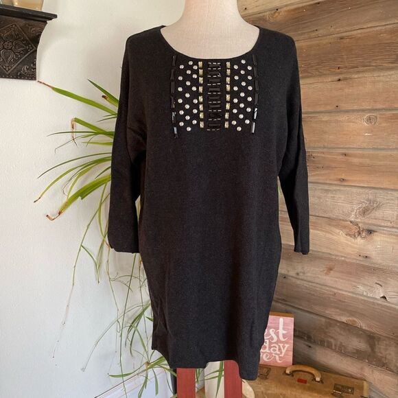 NWT Adrienne Vittadini Grey Wool Blend Sweater Top Size L - Picture 1 of 8